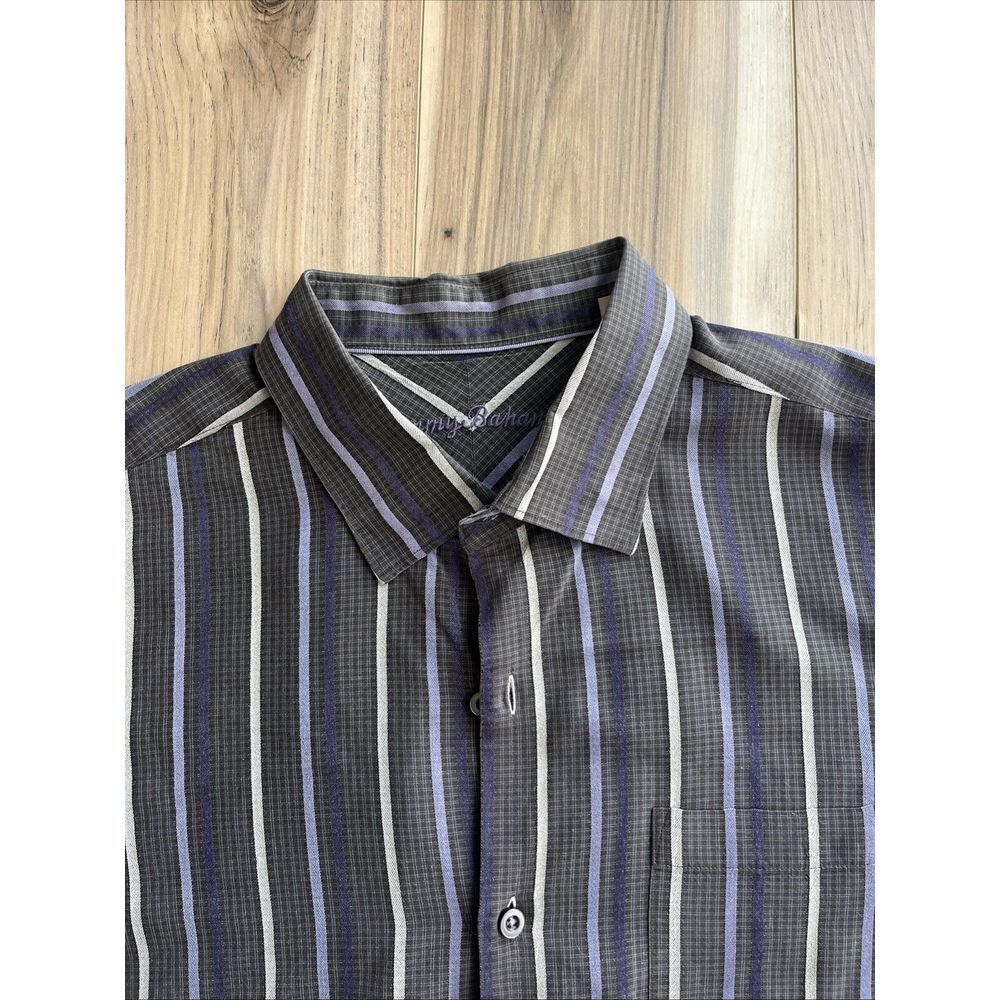 Tommy Bahama Mens XL Silk Long Sleeve Button Down Shirt Striped Grey Purple‎